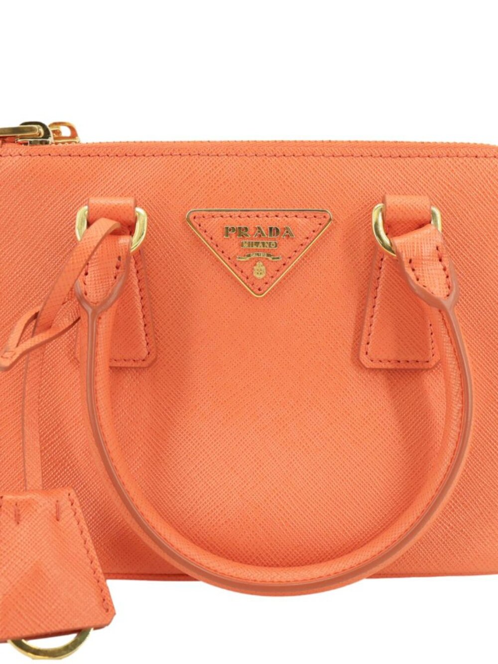 Prada Galleria Double Zip Saffiano Leather Top Handle Tote Bag Orange